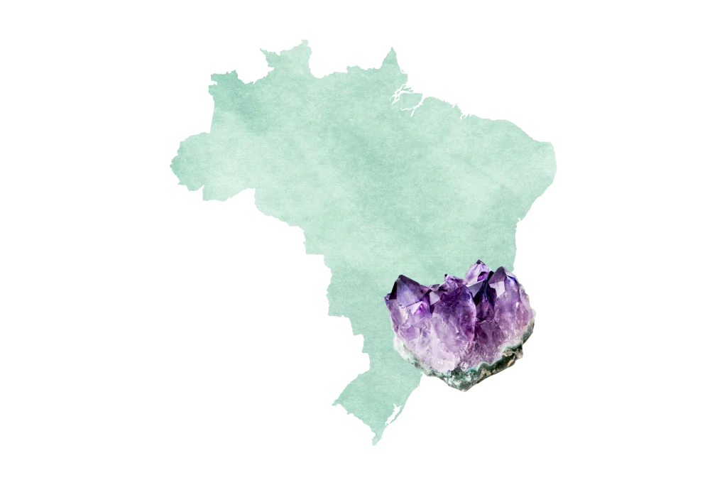 Grafik der Landkarte Brasiliens mit einem Amethysten